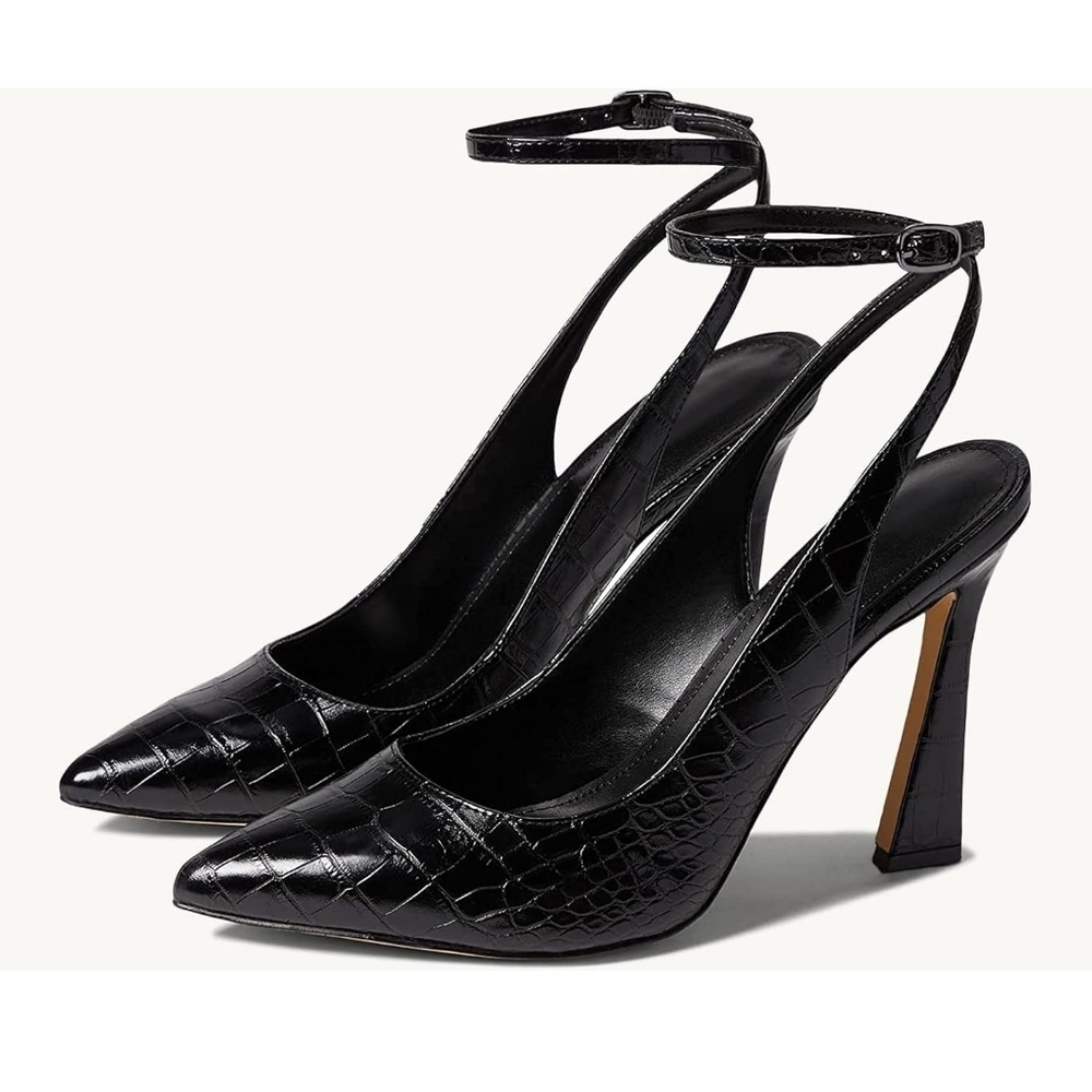 Womens Closed Toe Ankle Strap Heels Pointed Toe Pumps Shoes Slingback High Heel